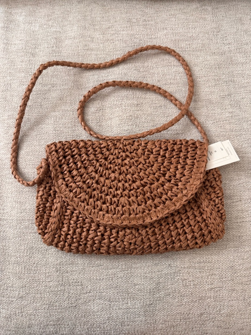 Braided Straw Crossbody Bag - Brown